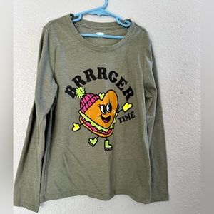 Old Navy Girls Green “Brrrger Time” Long Sleeve Tee Shirt-Size XL